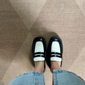 Peche Malo Chunky Black and White Leather Platform Loafers Size 37.5